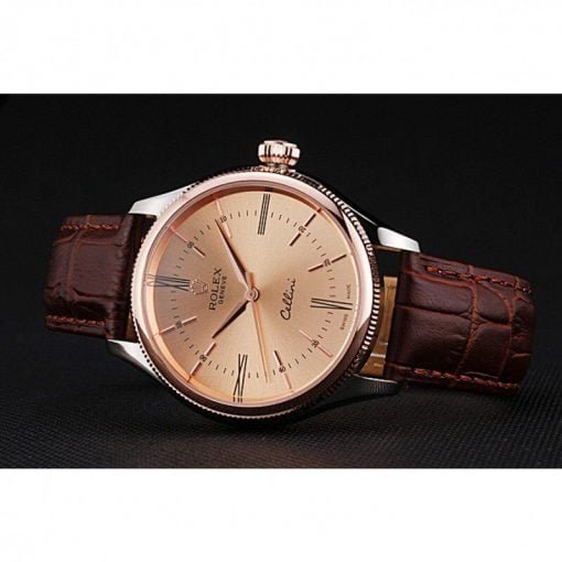 Cellini Gold Dial And Bezel Stainless Steel Case Brown Leather Strap 622840 - Image 2