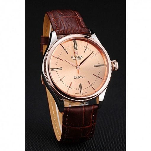 Cellini Gold Dial And Bezel Stainless Steel Case Brown Leather Strap 622840 - Image 3