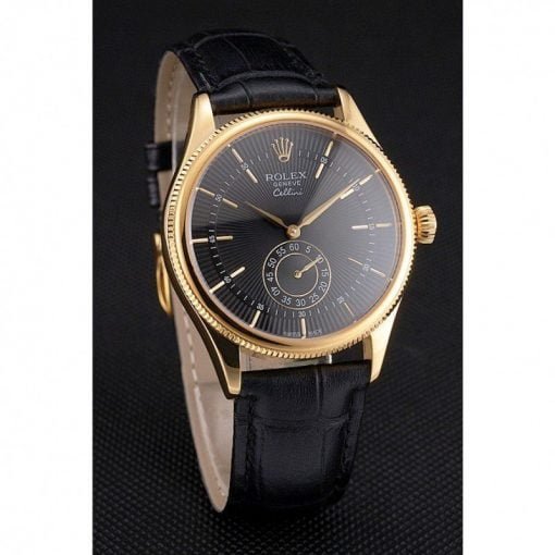 Rolex Cellini Black Dial Gold Case Black Leather Strap - Image 2