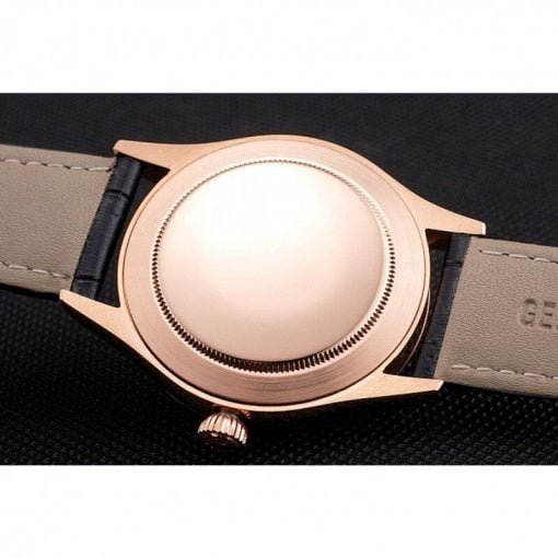 Rolex Cellini Black Dial Rose Gold Markings Rose Gold Case Black Leather Strap - Image 4