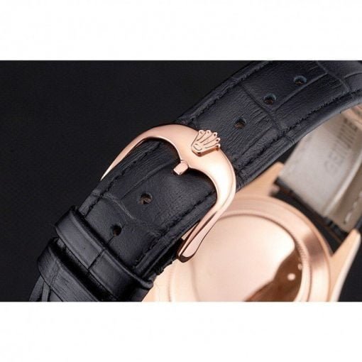 Rolex Cellini Black Dial Rose Gold Markings Rose Gold Case Black Leather Strap - Image 3