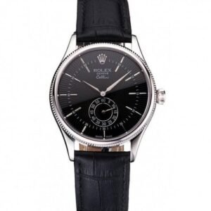 Rolex Cellini Black Dial Stainless Steel Case Black Leather Strap