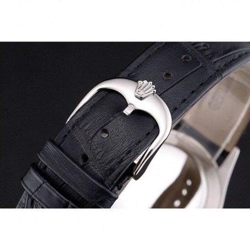 Rolex Cellini Black Dial Steel Case Black Leather Strap - Image 5