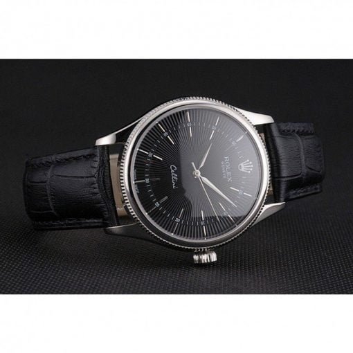 Rolex Cellini Black Dial Steel Case Black Leather Strap - Image 3