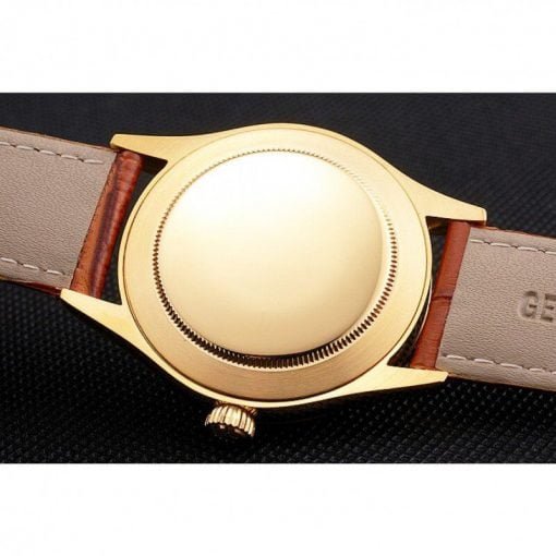 Rolex Cellini Gold Dial And Markings Gold Case Light Brown Leather Strap - Image 4