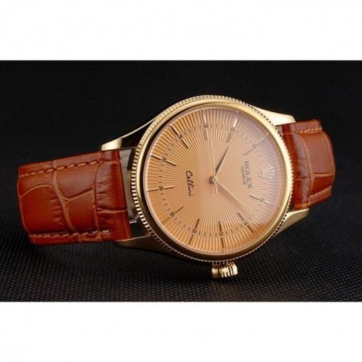 Rolex Cellini Gold Dial And Markings Gold Case Light Brown Leather Strap - Image 2