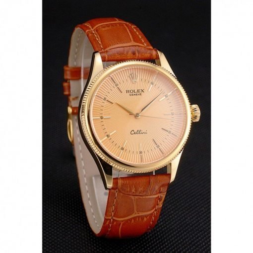 Rolex Cellini Gold Dial And Markings Gold Case Light Brown Leather Strap - Image 3