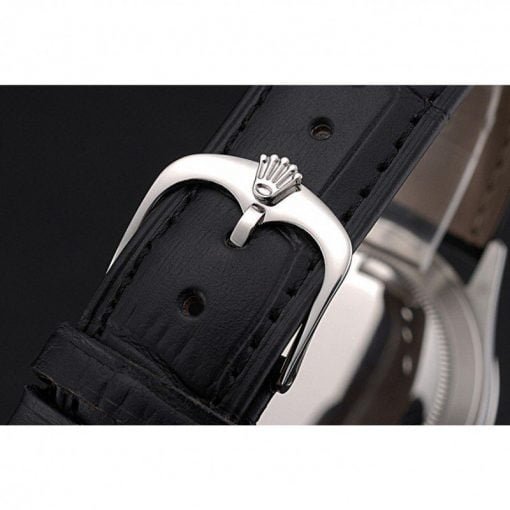 Rolex Cellini Time Silver Case Black Dial Black Leather Bracelet 622654 - Image 4