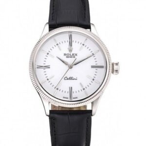Rolex Cellini Time Silver Case White Dial Black Leather Bracelet 622653