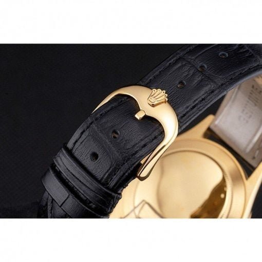 Rolex Cellini White Dial Gold Case Black Leather Strap - Image 4