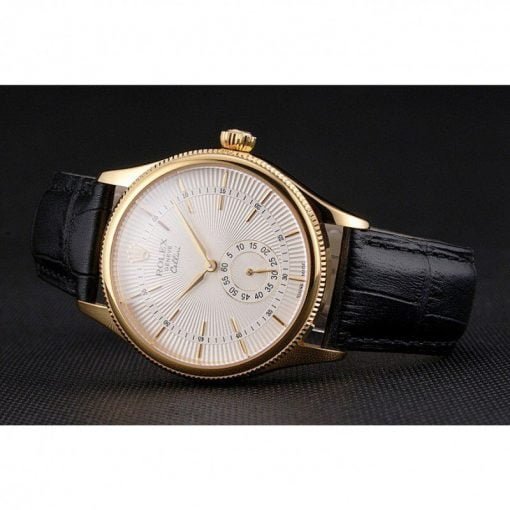 Rolex Cellini White Dial Gold Case Black Leather Strap - Image 2