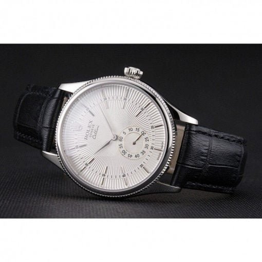 Rolex Cellini White Dial Stainless Steel Case Black Leather Strap - Image 3