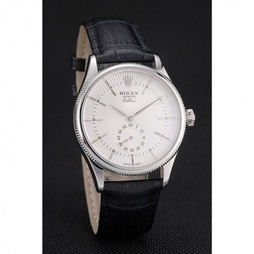 Rolex Cellini White Dial Stainless Steel Case Black Leather Strap - Image 2