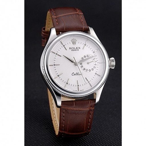 Rolex Cellini White Dial Stainless Steel Case Brown Leather Bracelet 622723 - Image 2