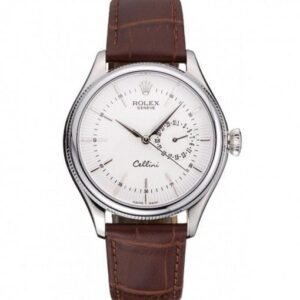 Rolex Cellini White Dial Stainless Steel Case Brown Leather Bracelet 622723