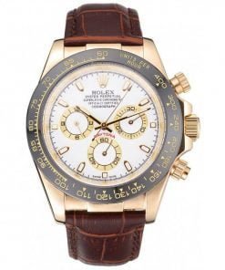 Rolex Cosmograph Daytona Gold Case White Dial Brown Leather Bracelet 622633