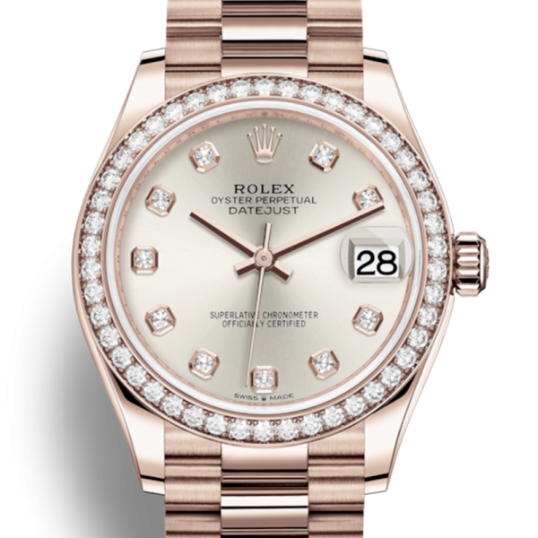 Rolex Datejust m278285rbr-0030 31MM Silver Dial Rose Gold-tone Case