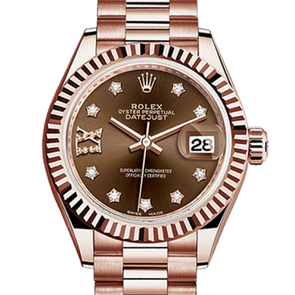 Rolex Datejust m279175-0002 28MM Chocolate Diamond Dial Rose Gold-tone Case