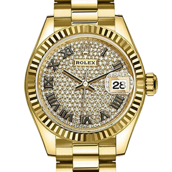 Rolex Datejust m279178-0031 28MM Diamond Paved Dial Gold-tone Case