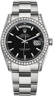 Rolex Day-Date 36 Black Diamond White Gold Watch 118389