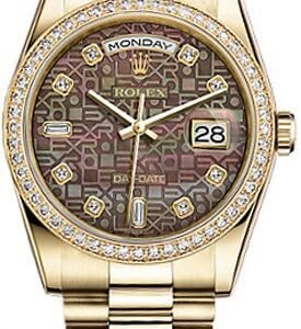 Rolex Day-Date 36 Black Mother of Pearl Diamond Watch 118348