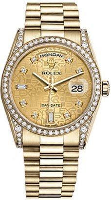 Rolex Day-Date 36 Champagne Jubilee Diamond Gold Watch 118388