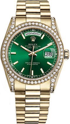 Rolex Day-Date 36 Green Dial Gold Watch 118388