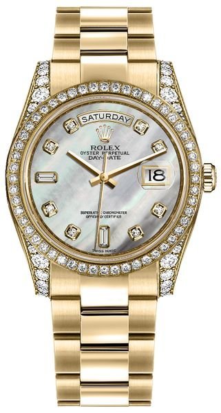 Rolex Day-Date 36 Mother of Pearl Diamond Dial Oyster Bracelet Watch 118388