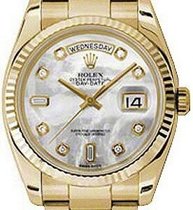 Rolex Day-Date 36 Mother of Pearl Fluted Bezel Gold Watch 118238
