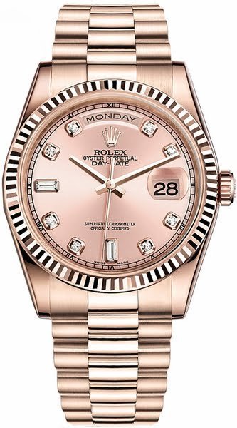 Rolex Day-Date 36 Pink Diamond Rose Gold Swiss Watch 118235