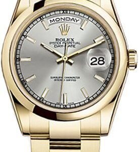Rolex Day-Date 36 Silver Dial Gold Watch 118208
