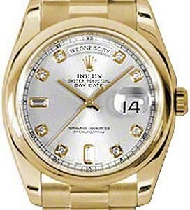 Rolex Day-Date 36 Silver Diamond Gold Watch 118208