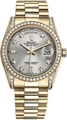 Rolex Day-Date 36 Silver Diamond Gold Watch 118388