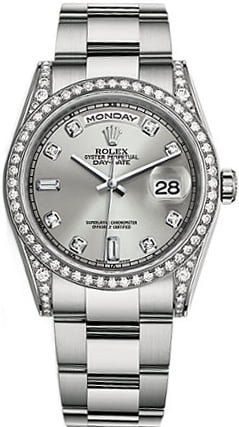 Rolex Day-Date 36 Silver Diamond Gold Watch 118389