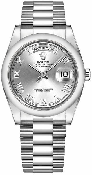 Rolex Day-Date 36 Silver Roman Numeral Gold Watch 118209