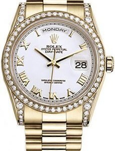 Rolex Day-Date 36 White Roman Numeral Solid Gold Watch 118388