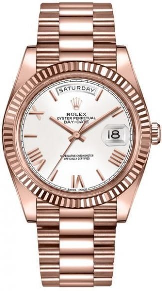 Rolex Day-Date 40 White Dial Fluted Bezel Men’s Watch 228235