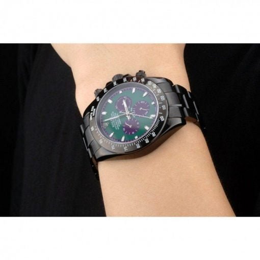 Rolex Daytona Black Ion Plated Tachymeter Black Stainless Steel Strap Green Dial 80246 - Image 10