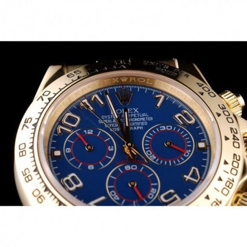 Rolex Daytona Gold Case Blue Dial Black Leather Strap - Image 11