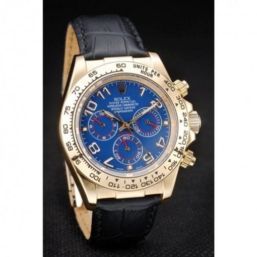 Rolex Daytona Gold Case Blue Dial Black Leather Strap - Image 2