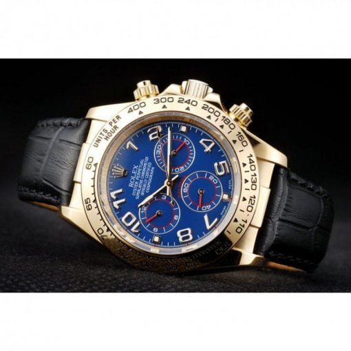 Rolex Daytona Gold Case Blue Dial Black Leather Strap - Image 4