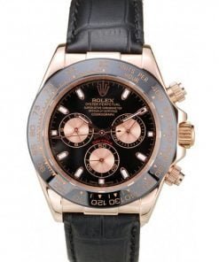 Rolex Daytona Rose Gold Case Black Dial Black Leather Strap