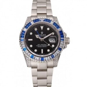 Rolex GMT Master II Black Dial Stone Set Bezel Stainless Steel Case And Bracelet 1453747