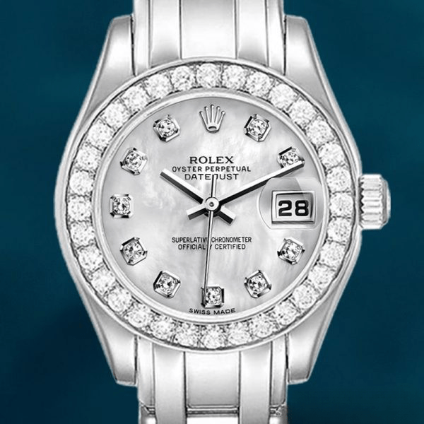 Rolex Pearlmaster Ladies m80299-0061 29mm Diamond Bezel Mother of Pearl Dial