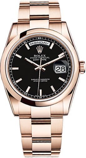 Rolex Day-Date 36 Black Dial Rose Gold Men’s Watch 118205